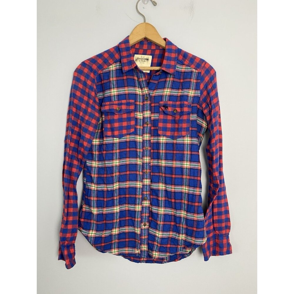 Abercrombie & Fitch Womens Size XS Red & Blue Plaid Button Down Flannel Y2K